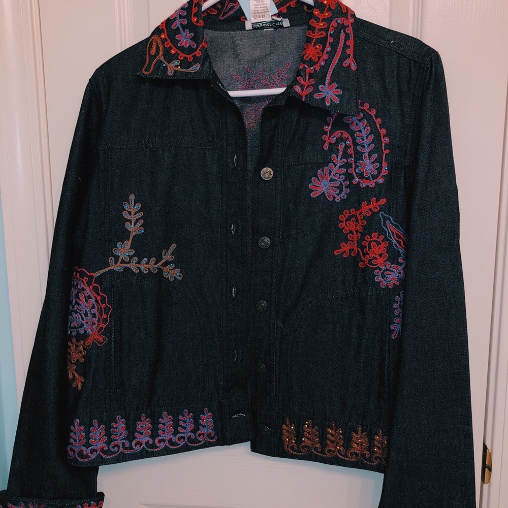 Vintage embroidered black denim jacket
